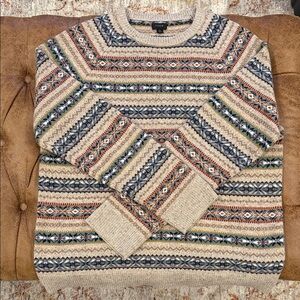 J. Crew Men's Beige Multicolor Patterned Crewneck Sweater